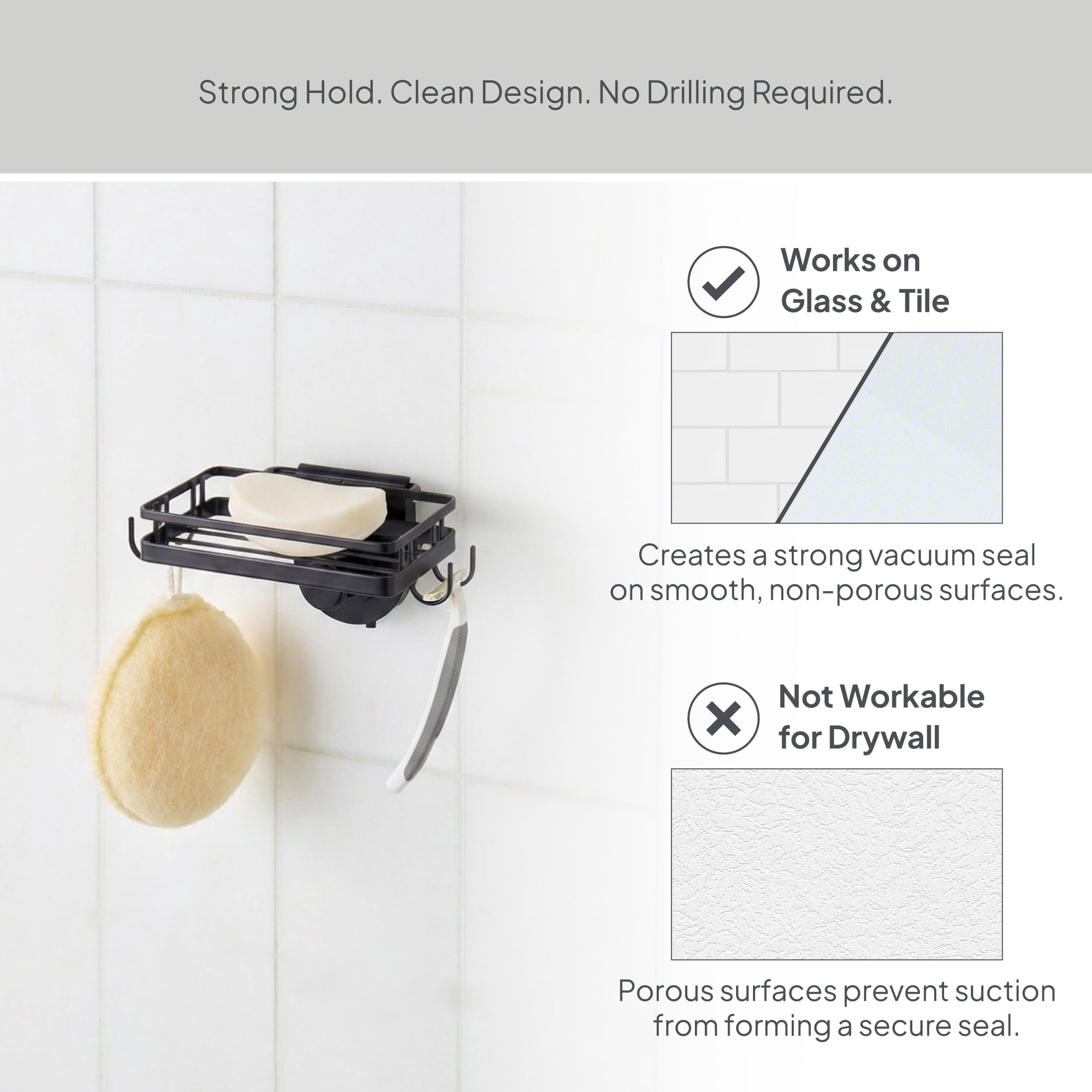 Better Homes & Gardens StyleGrip™ Suction Mount Soap Dish w/ Hooks, Matte Black