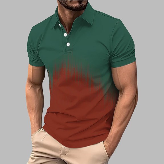 Mens Gradient Polo Shirts Casual Short Sleeve Athletic T-Shirts Classic Contrast Collar Shirt with Pocket Army Green XXXL