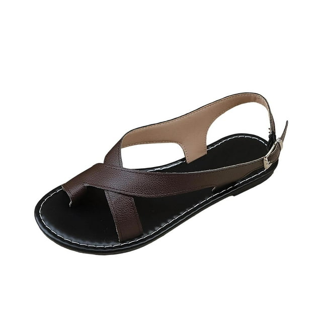 FRSASU Womens Flat Sandals Casual Fashion Slides and Flip Flops Split Toes Style for Summer Wear Coffee