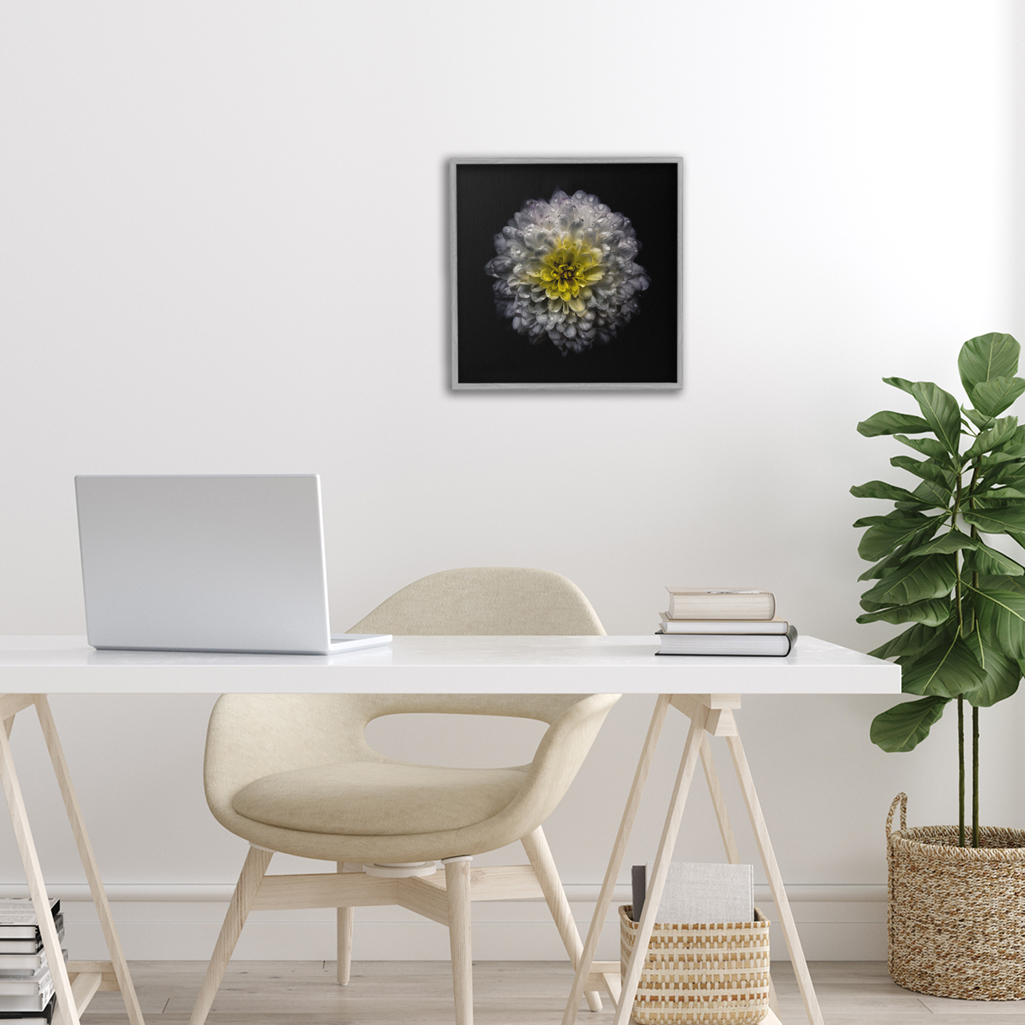 White And Yellow Mum Gray Framed Giclee Art, design by Brian Carson Photography