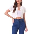 thumbnail image 1 of INSPIRE CHIC Cardigan Court en Tweed pour Femmes Ouvert Manches Courtes Blanc TP, 1 of 4