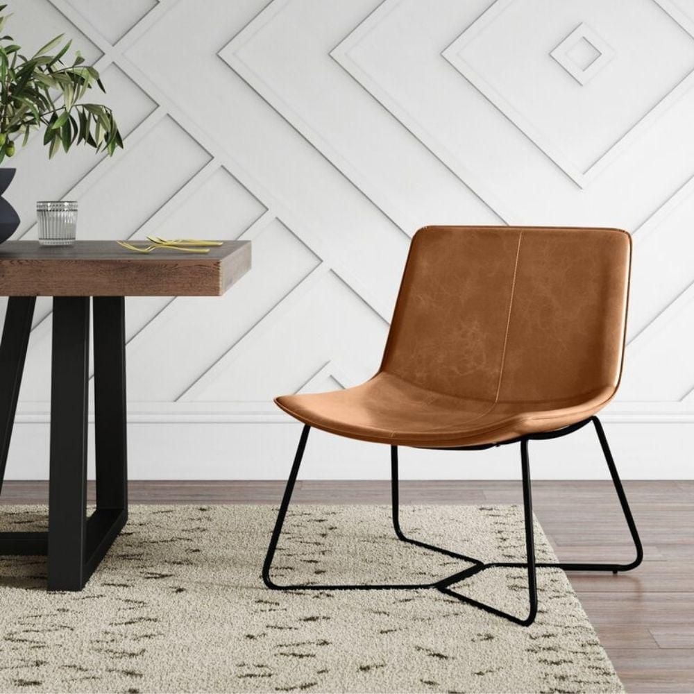 Sam PU Faux Leather Lounge Chair in Black with Metal Black Legs for Living room