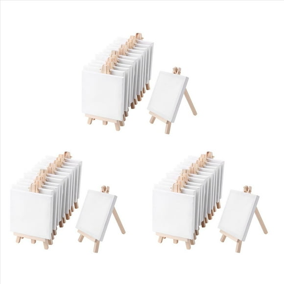 4 por 4 Pulgadas Mini Lona y 8 X 16Cm Mini Conjunto de Caballete de Madera por Pintando Dibujando Suministros para Artistas de Estudiante de Colegio,Paquete de 36