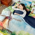 thumbnail image 4 of Castle Fairy Boys Girls Cartoon Cottage Windmill Bedding Comforter Set 7pcs,Chic Floral Flowers Queen Bedding Sets Super Cozy,Spring Garden Queen Sheet Sets,Microfiber Bedroom Decor,Reversible, 4 of 8
