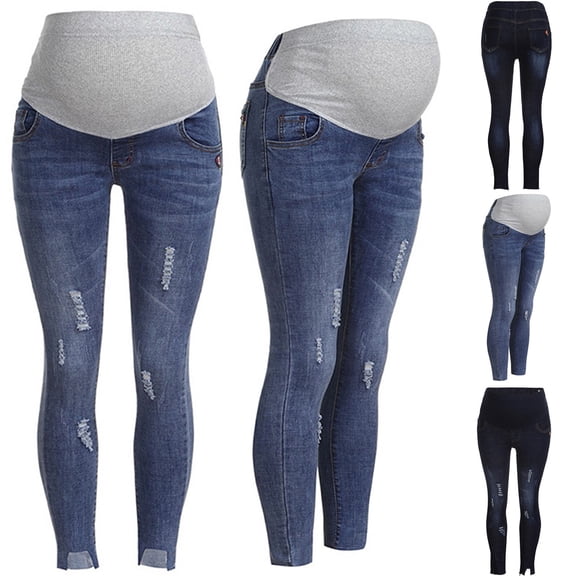 pstuiky Maternity Pants for Women Jeans over the Belly Ripped Distressed High Waist Denim Jeggings Skinny Pregnancy Pants Pregnancy Pants for Women
