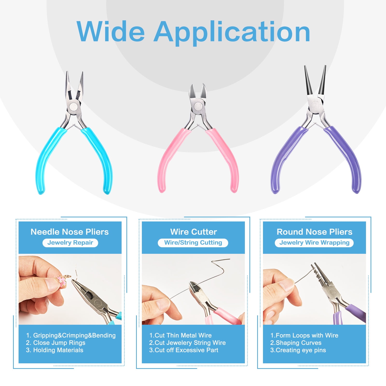 iWork 3pc Pliers Set DIY Jewelry Tool Nose Pliers Craft Making Pliers Tools Value Pack