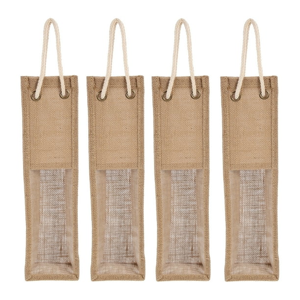 EeaseMX 4 bolsas de regalo para vino, de arpillera, de yute, para festivales.
