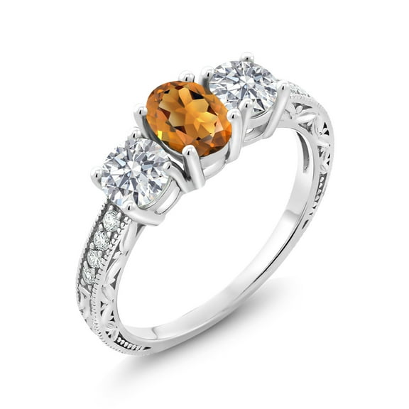 Gem Stone King 10K White Gold Orange Red Madeira Citrine and Lab Grown Diamond Engagement Ring for Women | 1.82 Cttw | Oval 7X5MM | Gemstone November Birthstone | Size 8