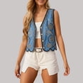 thumbnail image 2 of Womens Denim Vest Embroidered Collar Sleeveless Short Top Summer Casual Outerwear Dark Blue One Size, 2 of 4