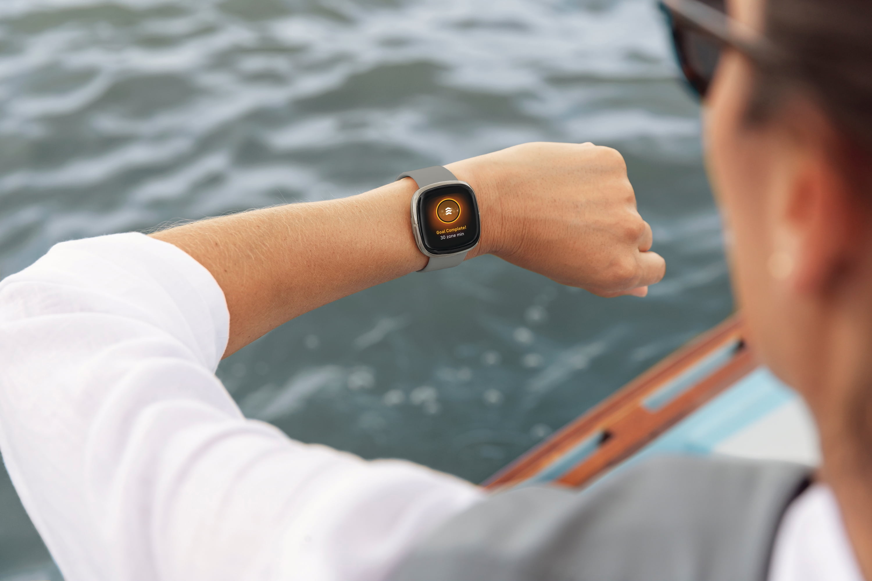 Fitbit Sense Smartwatch - Lunar White/Soft Gold Stainless Steel
