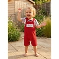 thumbnail image 4 of Loicainy Baby Toddler Boy Girl 4th of July Overalls Outfit 3 6 12 18 Months Patriotic Short Sleeve Striped Romper with Flag Embroidery Pants 2Pcs Clothes Set, 4 of 9