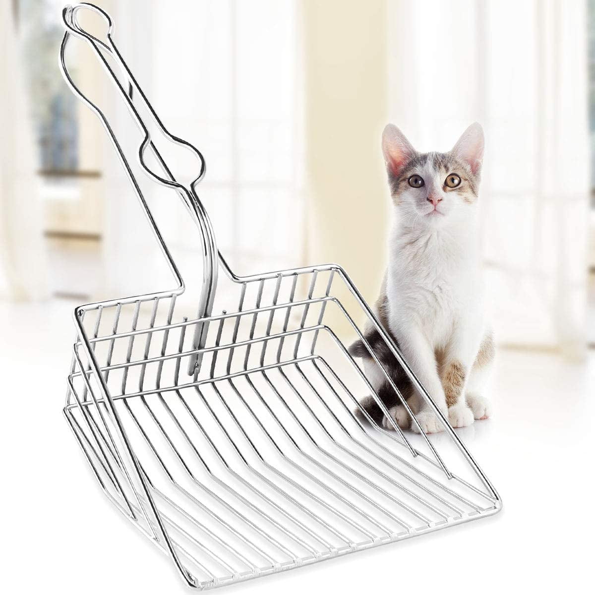 Long Handle Cat Metal Scooper Dull Teeth Pooper Lifter Heavy Duty Neater Scoops for Litterbox Poop Sifting Kitty Pet Sifter Durable WePet Cat Litter Scoop Solid Aluminum Alloy Sifter Deep Shovel
