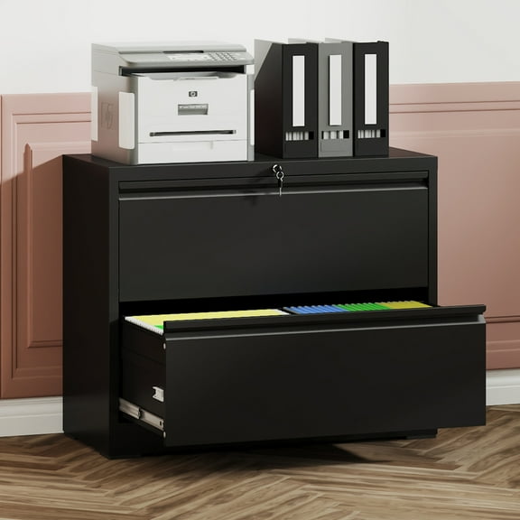 Metal Lateral File Cabinet With Drawer&Lock,filing Cabinet For Home Office/Legal/Letter/A4, Home Office Furniture For Hanging File,Space-Saving Wide Storage.