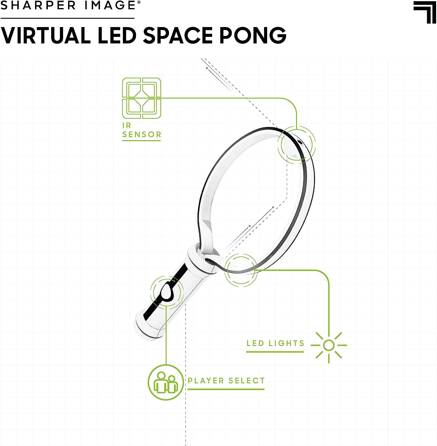 SHARPER IMAGE Virtual Space Ping Pong Game Set with Infrared Technology, Projected Light Beam Ball, IR Emitter Rackets, Integrated Sound Effects, Solo/Two Player Action, Great Gift For Children