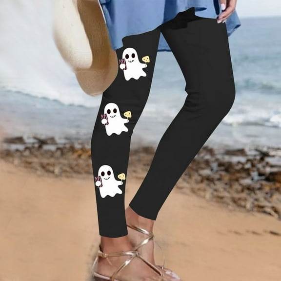 Gamivast Halloween Pants for Women Ghost Printed Leggings Lounge Fitted High Waisted Trousers Lightweight Breathable Straight Leg Sweatpants Fall Fashion Pant