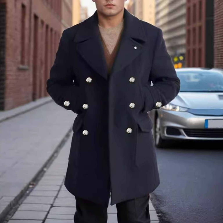 YLSDY Men's Peacoat Double Breasted Wool Overcoat Warm Winter