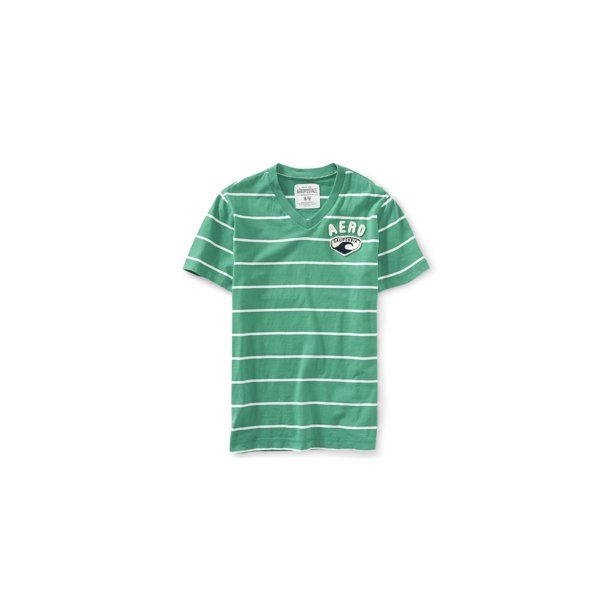 Camiseta adornada Aeropostale California cuello en V a rayas verde mediana