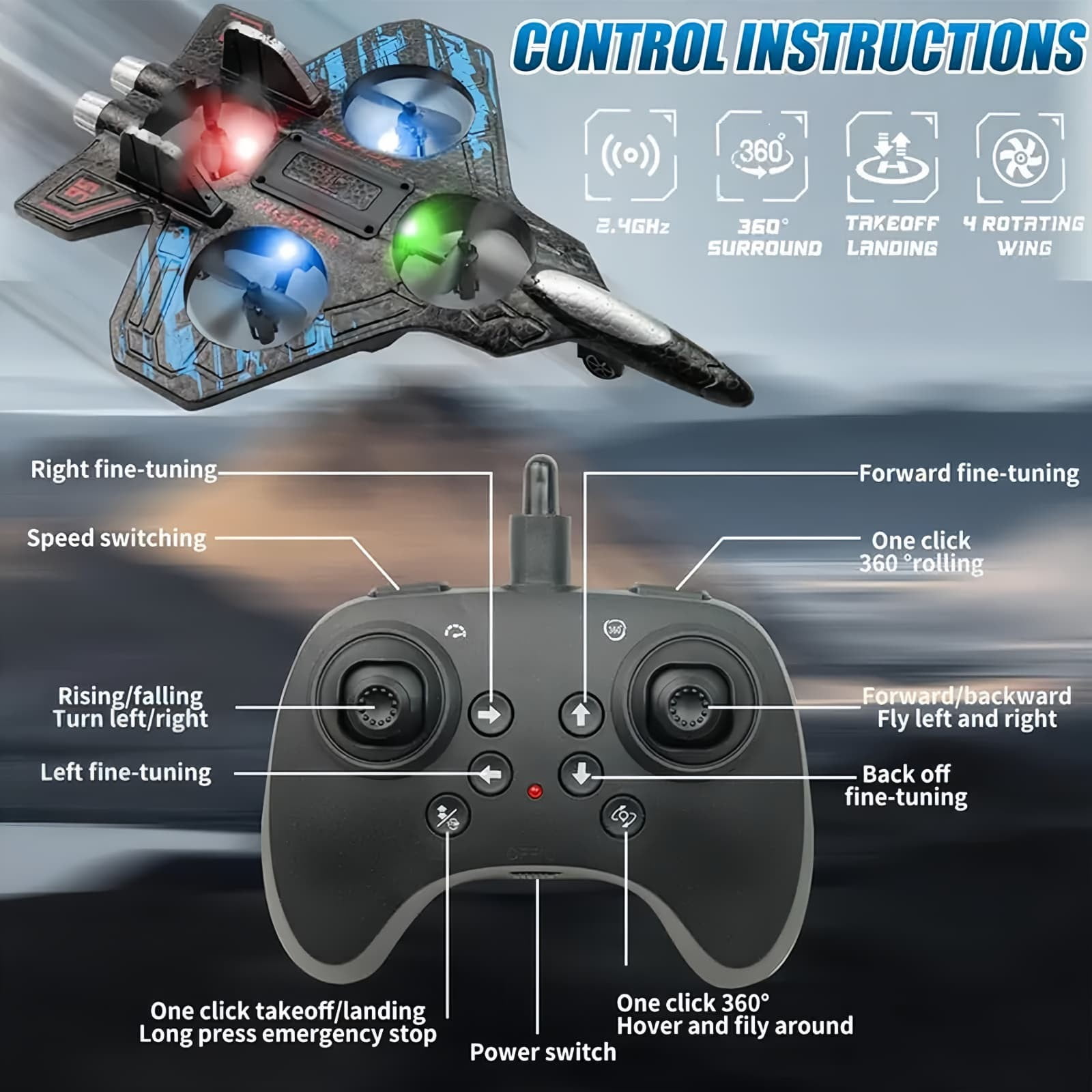 Rc Stunt Remote Control With Lights 360° Flip Stunt Rc Plane Easy Aircraft,A#Triple battery