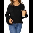 thumbnail image 3 of Blusas de Punto para Mujer 2025, Suéter de Cuello Redondo de Larga Extragrande, Blusas Informales de Negocios, Suéter Básico. Negro M, 3 of 10