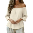 thumbnail image 4 of SDNall Women's Quarter Sleeve V-Neck Top, Two-in-One Loose Fit Blouse with Breathable Linen-Like Fabric for Casual and Going Out Wear, 4 of 8