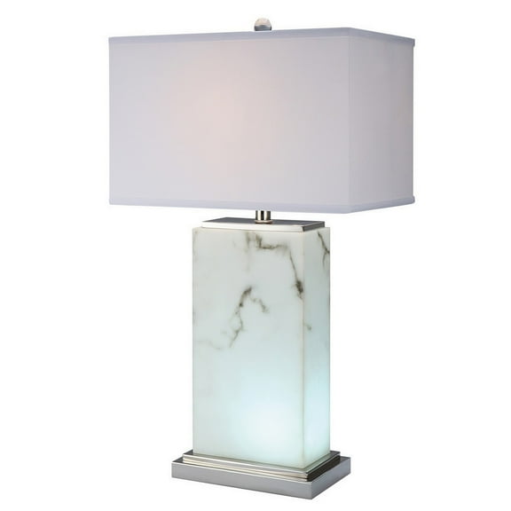 29 Inch Table Lamp - White Marble Stand - Rectangular Shade - Metal Base