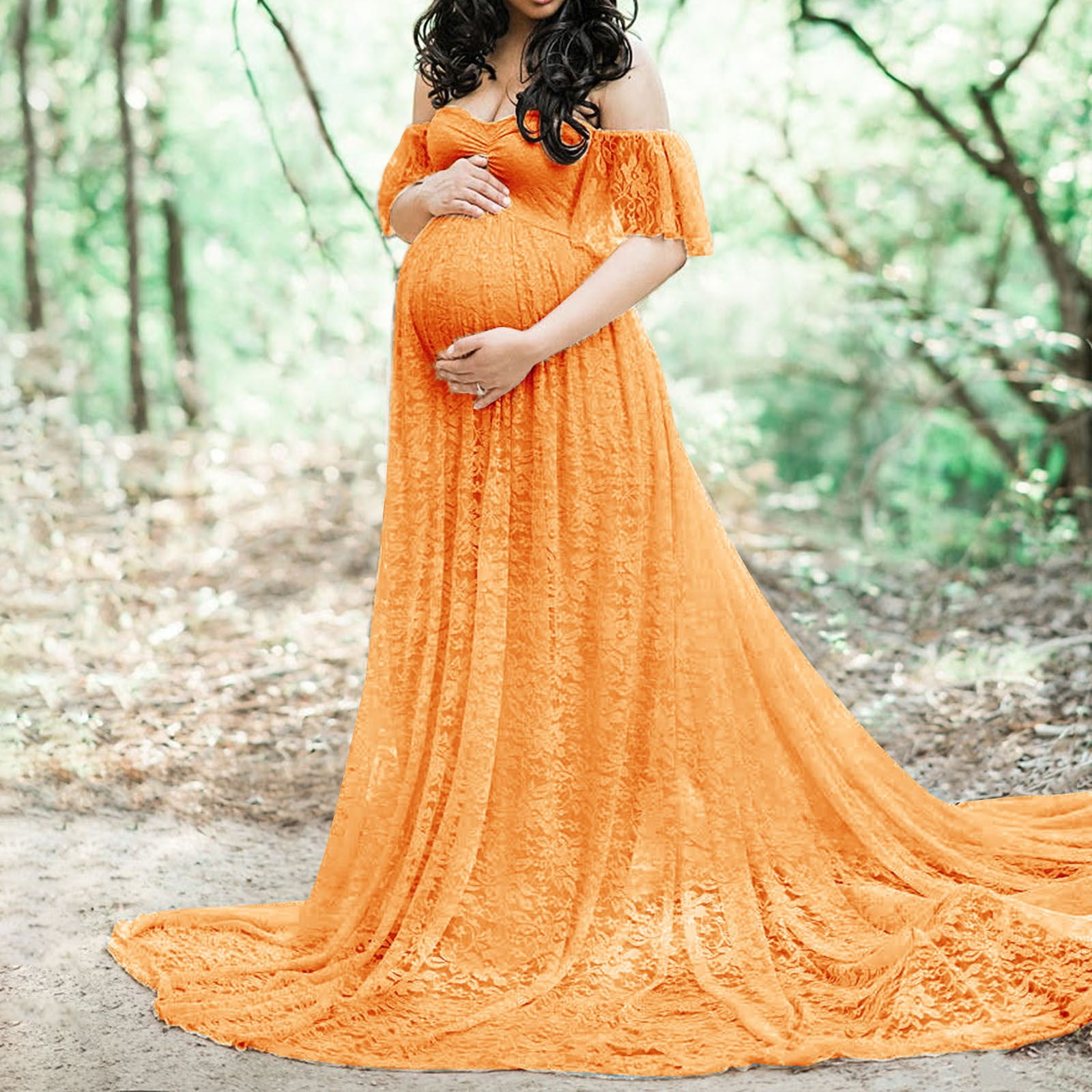yellow maternity dress PinkBlush Mustard Lace Mesh Overlay Maxi GARMENT DETAILS Yellow Chiffon Jersey Gown Matching