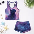 thumbnail image 5 of COEQINE Stretchy Two Piece Tankini Swimsuit for Girls, Tank Neck Top with Boyshort Sleeveless Swimwear, Beach Bathing Suit Taniki Set for Girls 10-11 Years, Black Cat Galaxy, 5 of 8
