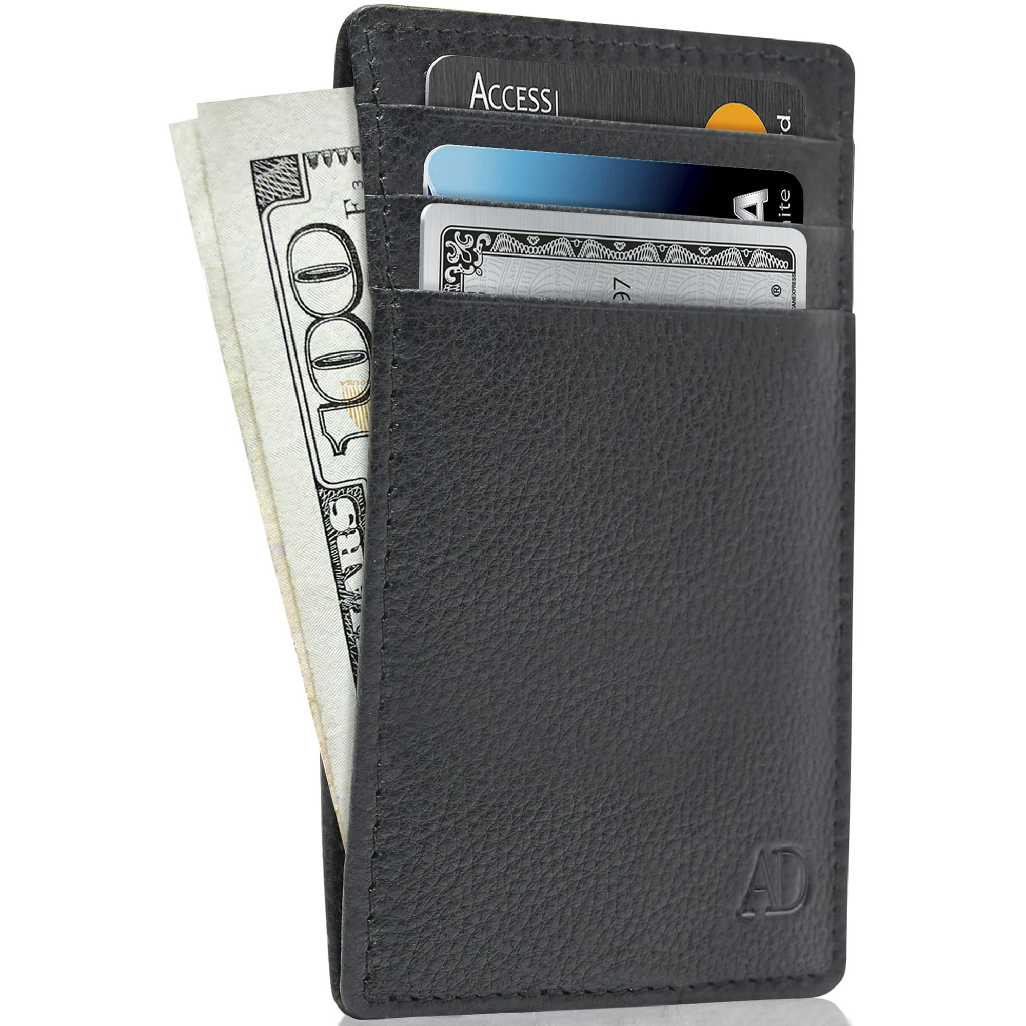 Slim Minimalist Wallets For Men & Women - Genuine Leather Credit Card Holder Front Pocket RFID Blocking Wallet With Gift Box