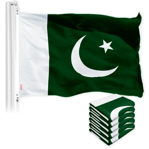 G128 5 Pack: Pakistan Pakistani Flag | 3x5 Ft | LiteWeave Pro Series Printed 150D Polyester | Country Flag, Indoor/Outdoor, Vibrant Colors, Brass Grommets, Thicker and More Durable Than 100D 75D Poly