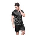 thumbnail image 2 of Tony & Candice Men's Classic Short Sleeve Satin Pajama Set Adult Sleepwear (M,Black), 2 of 4
