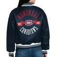 thumbnail image 3 of Women's Starter  Navy Montreal Canadiens Printed Round Team Logo Satin Varsity Full-Snap Jacket, 3 of 3