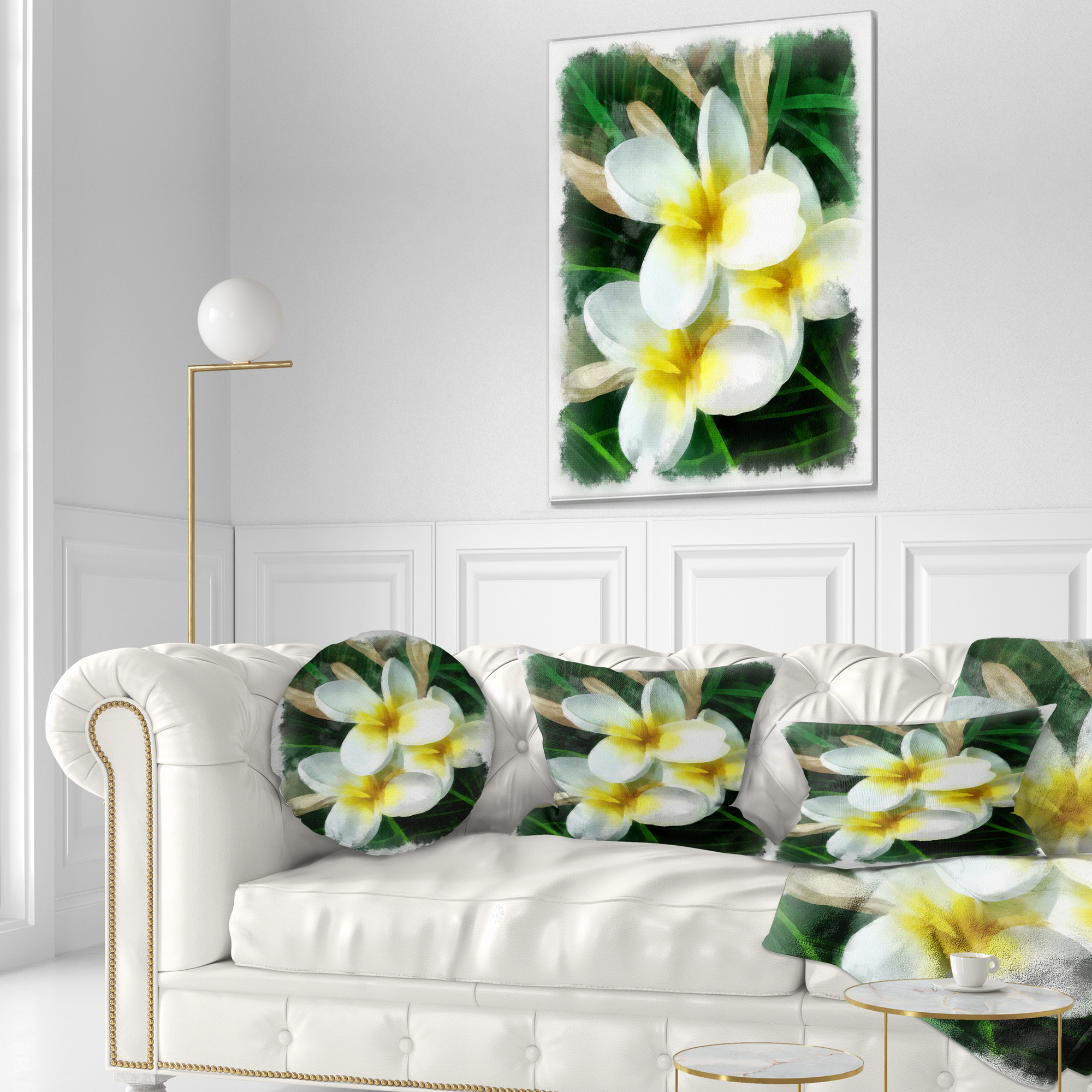 Designart Cute Frangipani Flowers Watercolor - Floral Throw Pillow - 12x20