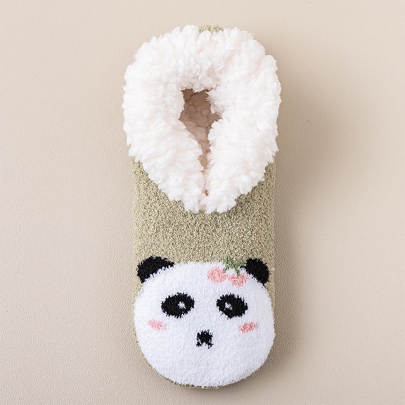 Women Cute Cartoon Christmas Floor Socks Non Slip Dot Sole Fleece Lined Warm Indoor Holiday Slipper Socks One Size