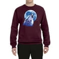 thumbnail image 2 of Wolf Howling at the Moon | Mens Animal Lover Crewneck Graphic Sweatshirt, Maroon, 2XL, 2 of 3