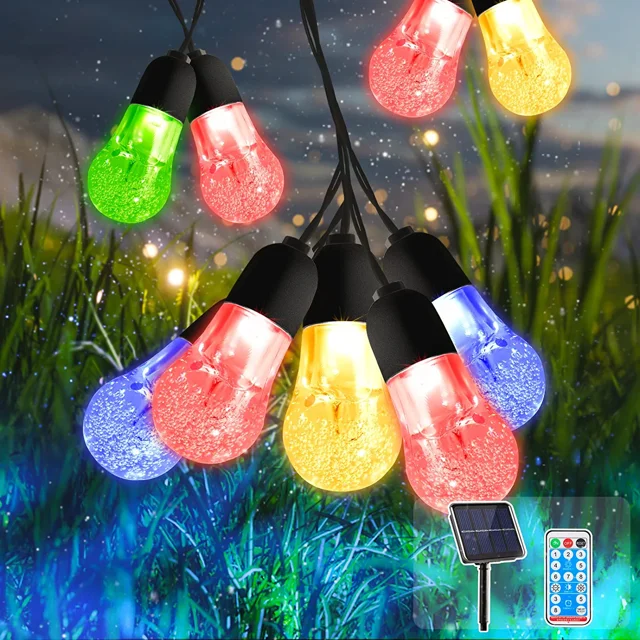 Guirnaldas de luces solares para exteriores de 6,5 M, 30 LED, luces solares LED multicolores para exteriores IP65 a prueba de agua, 8 modos de luces de cadena para jardín al aire libre para toldo, par