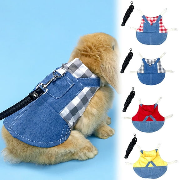 Pet Enjoy Rabbit Harness and Leash Set,Small Animal Clothes for Rabbit, Plaid Adjustable Soft Harness Leash Guinea Pig Blue Denim Plaid Dress for Bunny Chinchilla Small Animals