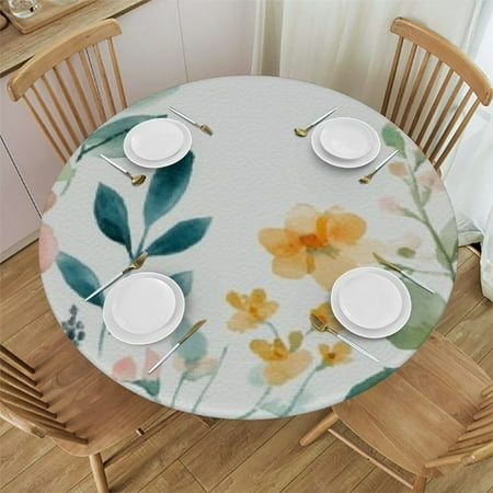 

XINLUO Round Tablecloth Fitted Table Cover with Elastic Edged Colorful Spring Flower Waterproof Table Cloth for Party Dining Patio Indoor Outdoor 54 -58