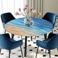 thumbnail image 5 of Elastic Fitted Round Tablecloth, Blue Ombre Coastal Waterproof Stretch Table Cover for 55"-60" Tables, Summer Nautical Beach Ocean Seaside Washable Outdoor Tablecloths for Patio, Picnic, Camping, 5 of 9