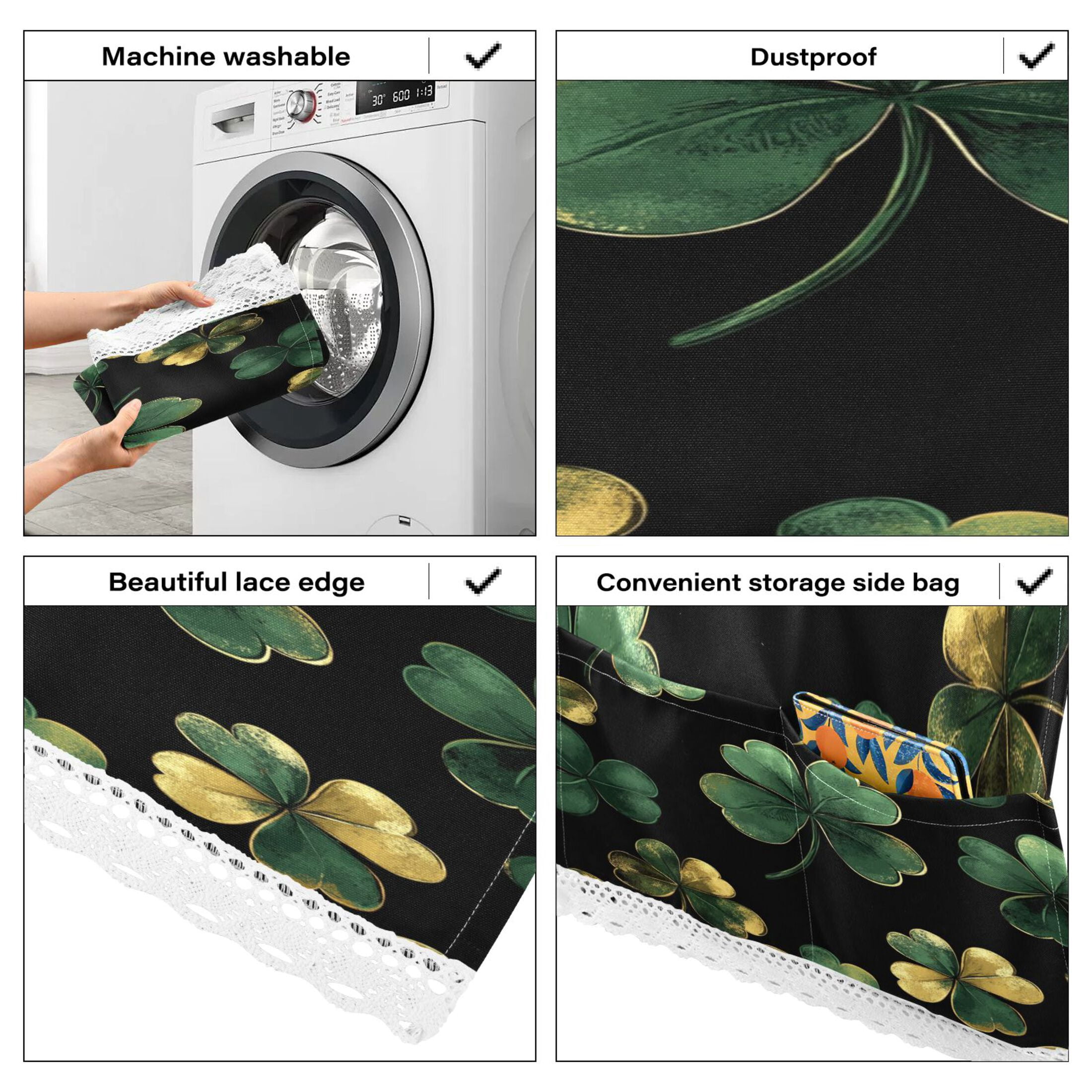 WOBOGO Stpatricks Day Four Leaf Clover Washing Machine Cloth Dryer Refrigerator Top Cover Protective Non-Slip Mat For Kitchen Laundry