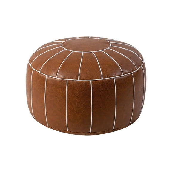 Moroccan Style Pouf Ottoman Footstool, Oil Wax Faux Leather With Contrast Stitching, Unstuffed For Custom Filling, Multipurpose For Living Room Patio And Storage
