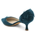 thumbnail image 4 of FSJ Women Graceful Faux Feather Pointy Closed Toe Slip-on D'Orsay Kitten Low Heels Satin Pumps Ladies Party Dress Slide Shoes Size 14 Teal, 4 of 4