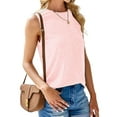 thumbnail image 4 of Colisha Ladies Tank Tops Sleeveless T Shirts Solid Color Vest Round Collar Beach Crew Neck Blouse Pink S, 4 of 6