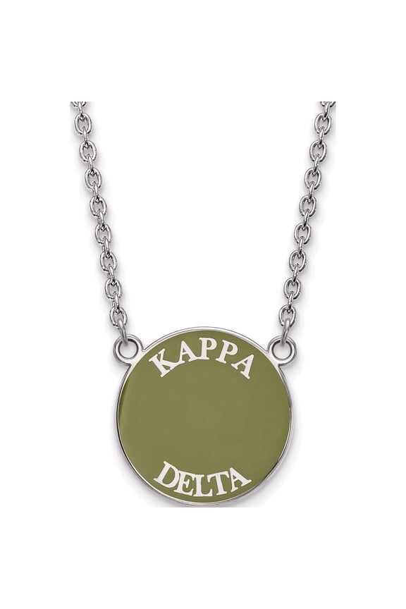 Sterling Silver Rh-Plated Logoart Kappa Delta Large Enl Pend With Necklace (18 X 19) Made In United States ss013kd-18