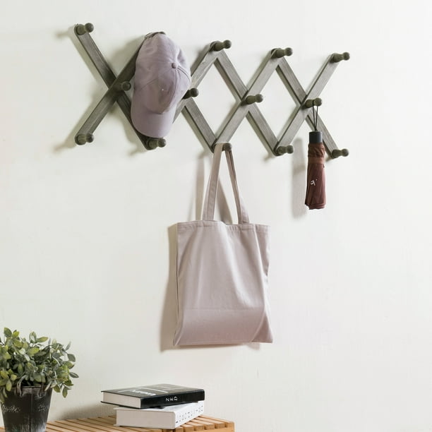 MyGift Vintage Gray Wood Wall Mounted Expandable Accordion Peg Coat