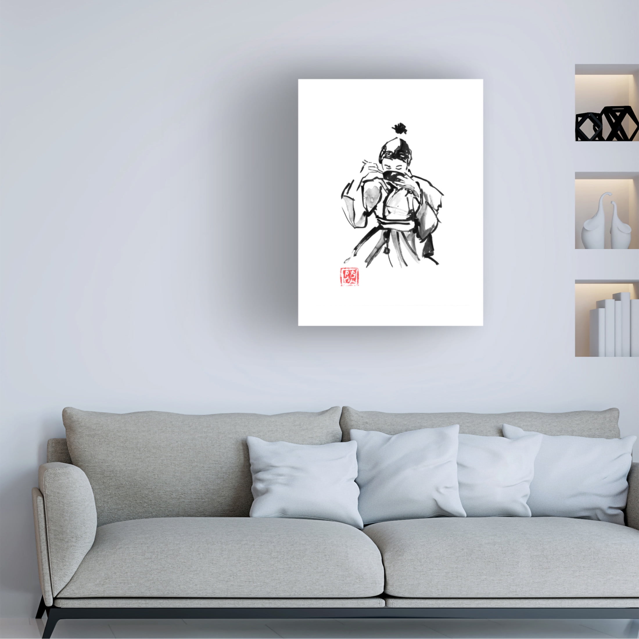 Canvas Wall Art - Pechane 'Boy Eating Rice' Wall Art for Living Room, Bedroom, or Office Décor by Trademark Fine Art - 35 x 47 Inches