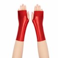 thumbnail image 2 of Unique Bargains 1 Pair Party Gloves Elegant Patent Leather Fingerless Short Style Long Opera Party Gloves 9.06"x3.54" Red, 2 of 5