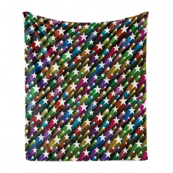 Colorful Soft Flannel Fleece Throw Blanket, Colorful Stars Pattern Celebration Theme Disco and Nightclubs Jolly Fun, Cozy Plush for Indoor and Outdoor Use, 50" x 70", Multicolor, by Ambesonne