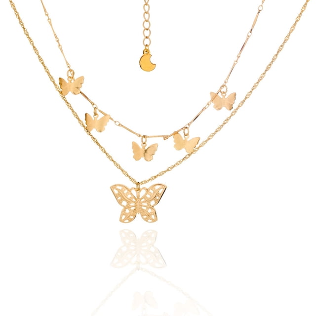 Collar Doble CYRA Dorado con Dijes Mariposas