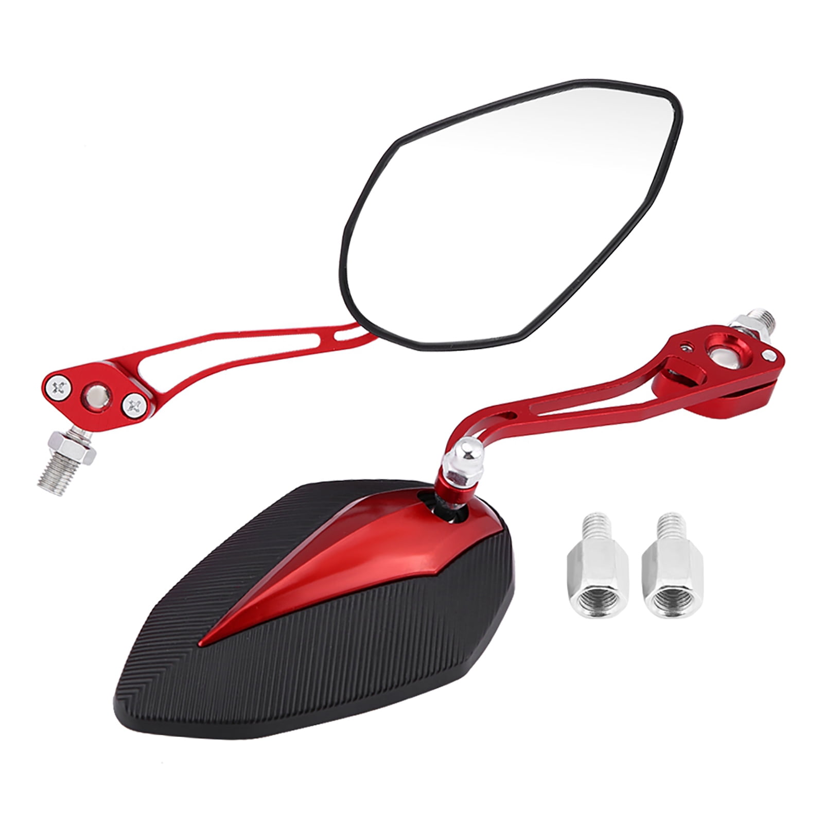 Universal Motorcycle Rear View Mirrors - Pair 8mm/10mm Screw, Adjustable, Ultra Clear Glass (Red)