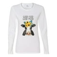 thumbnail image 2 of Good Food Good Mood Funny Cute Cow Animal Lover Womens Graphic Long Sleeve T-Shirt, White, Medium, 2 of 3